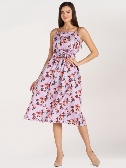 

shashvi Lavender & Peach-Coloured Floral Fit & Flare Midi Dress