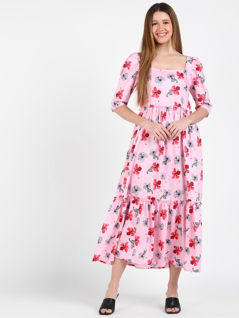

shashvi Pink & Red Floral Crepe Midi Dress