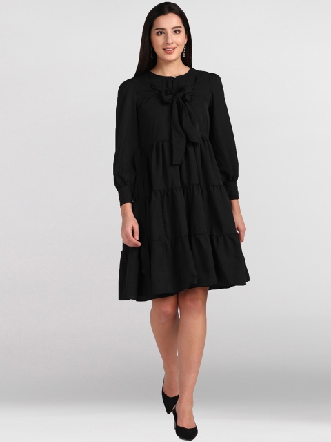 

shashvi Women Black Solid Crepe Fit and Flare Dress