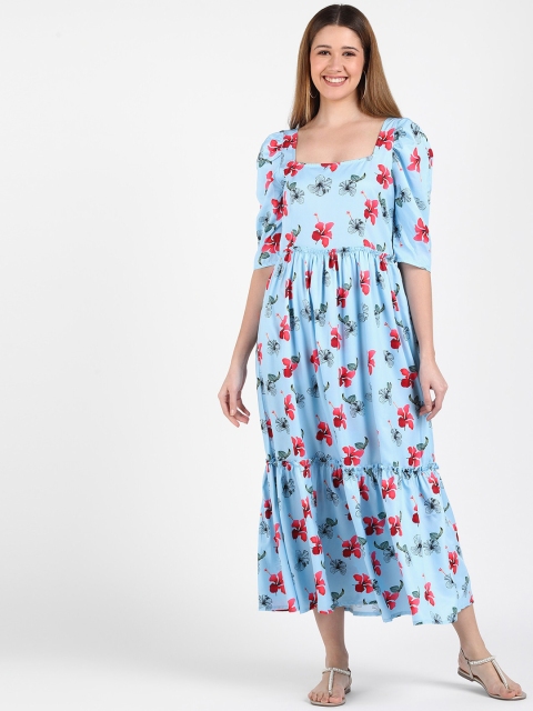 

shashvi Women Blue & Red Floral Printed Crepe Midi Dress