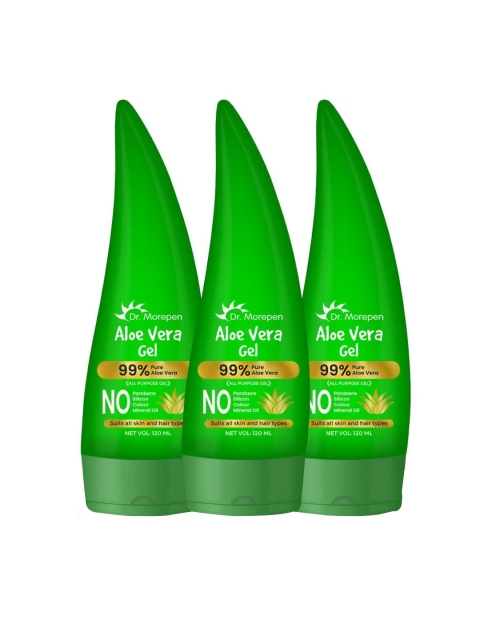 

Dr. Morepen Set of 3 99% Pure Aloe Vera Gel for Glowing Skin & Healthy Hair 120ml each, Green