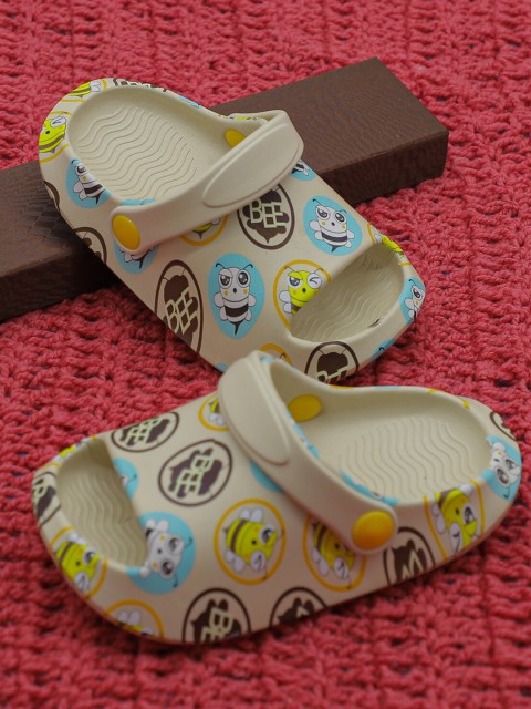 

FEETWELL SHOES Unisex Kids Beige & Blue Printed Croslite Clogs