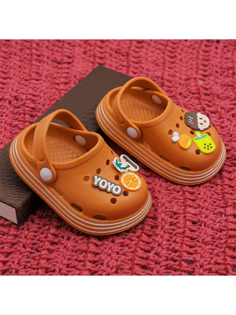 

FEETWELL SHOES Kids Orange & White Embellished Croslite Clogs