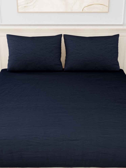 

haus & kinder Navy Blue 300 TC King Bedsheet with 2 Pillow Covers