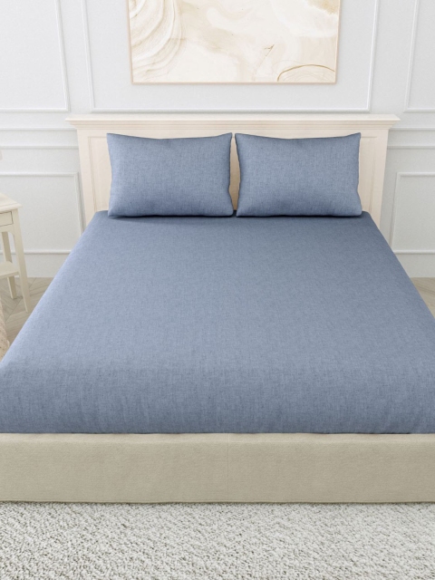 

haus & kinder Blue 300 TC King Bedsheet with 2 Pillow Covers
