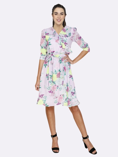 

shashvi Purple Floral Crepe Dress