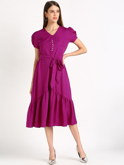 

shashvi Women Magenta Crepe Drop-Waist Midi Dress