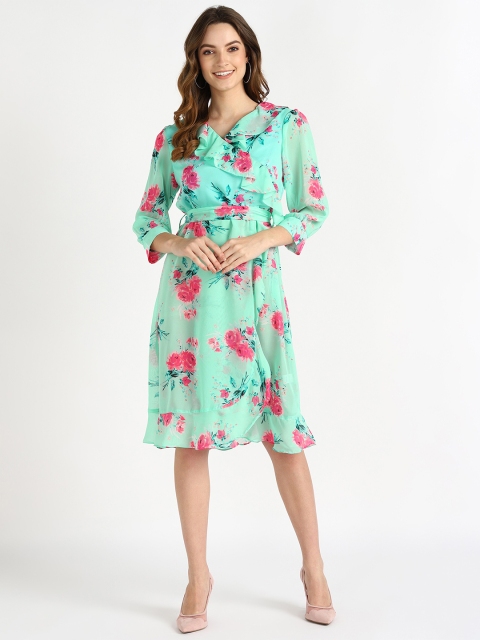 

shashvi Green & magic mint Floral Crepe Dress