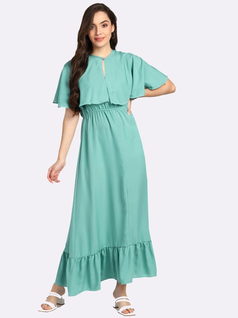 

shashvi Blue Keyhole Neck Crepe Maxi Dress