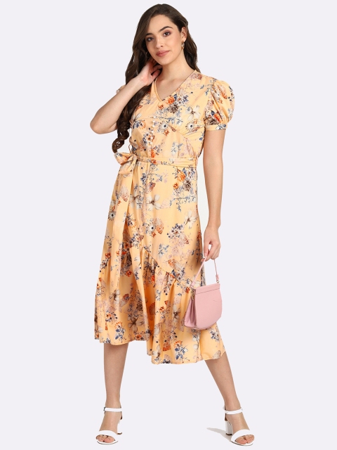 

shashvi Peach-Coloured Floral Crepe Midi Dress