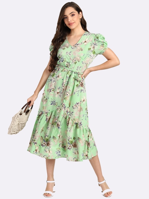 

shashvi Green Floral Crepe Midi Dress