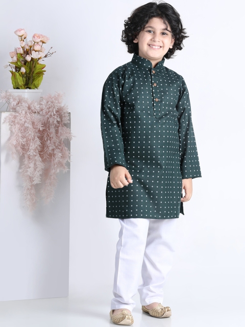 

Kidling Boys Green & White Printed Kurta with Pyjamas