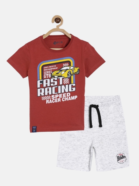 

3PIN Boys Maroon & White Printed T-shirt with Shorts