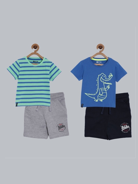 

3PIN Boys Set of 2 Multicoloured Printed Pure Cotton T-shirt with Shorts, Multi