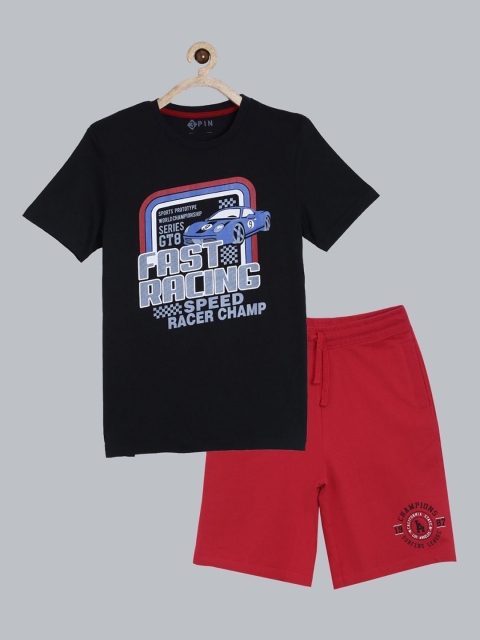 

3PIN Boys Red & Black Printed Pure Cotton T-shirt with Shorts