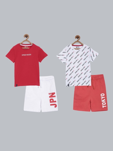 

3PIN Boys Pack Of 2 Red & White Printed Cotton T-shirt with Shorts