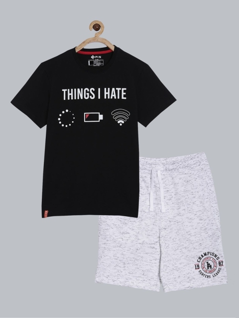 

3PIN Boys Black & Grey Melange Printed T-shirt with Shorts