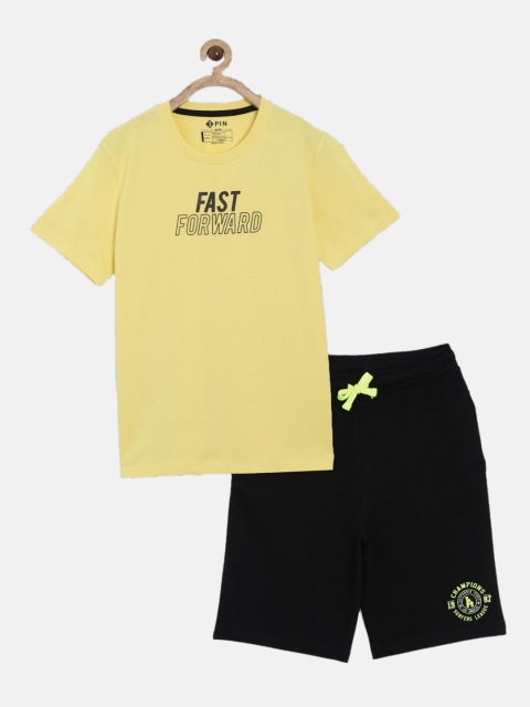 

3PIN Boys Yellow & Black Printed T-shirt with Shorts