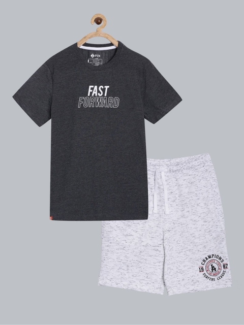 

3PIN Boys Grey Melange Printed T-shirt with Shorts