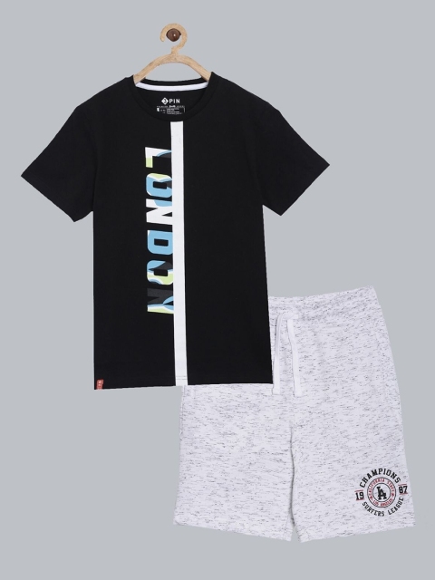 

3PIN Boys Black & Grey Melange Printed T-shirt with Shorts