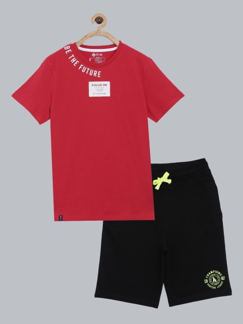 

3PIN Boys Red & Black Cotton T-shirt with Shorts