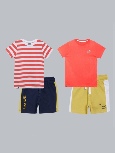 

3PIN Boys Set Of 2 Multicoloured Striped Pure Cotton T-shirt with Shorts, Multi