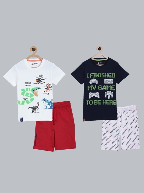 

3PIN Boys Set Of 2 Multicoloured Printed Pure Cotton T-shirt with Shorts, Multi