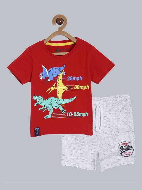 

3PIN Boys Maroon & Grey Melange Printed Pure Cotton T-shirt with Shorts
