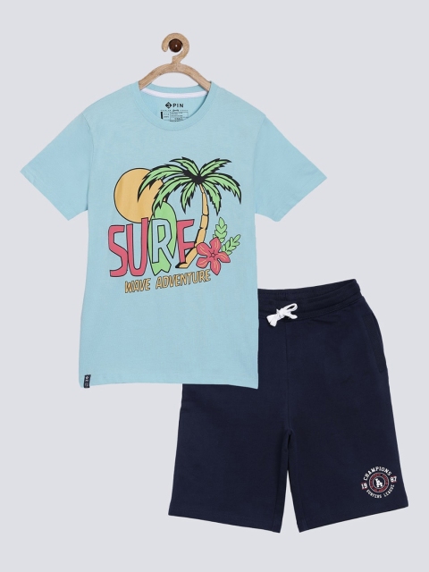 

3PIN Boys Blue Printed Pure Cotton T-shirt with Shorts