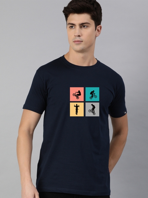 

UNSULLY Men Navy Blue Printed Cotton T-shirt