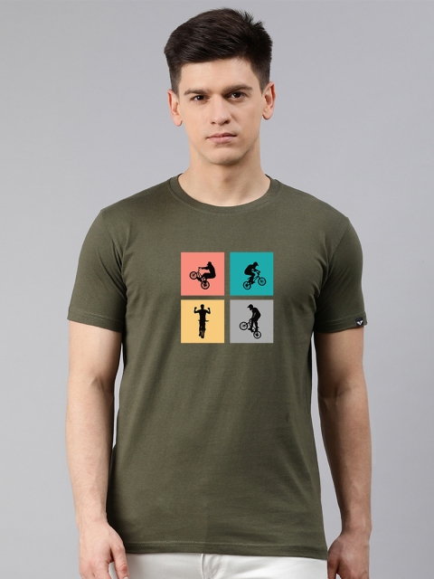 

UNSULLY Men Olive Green Printed Dry Fit Cotton T-shirt