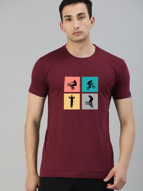 

UNSULLY Men Maroon Printed Cotton T-shirt