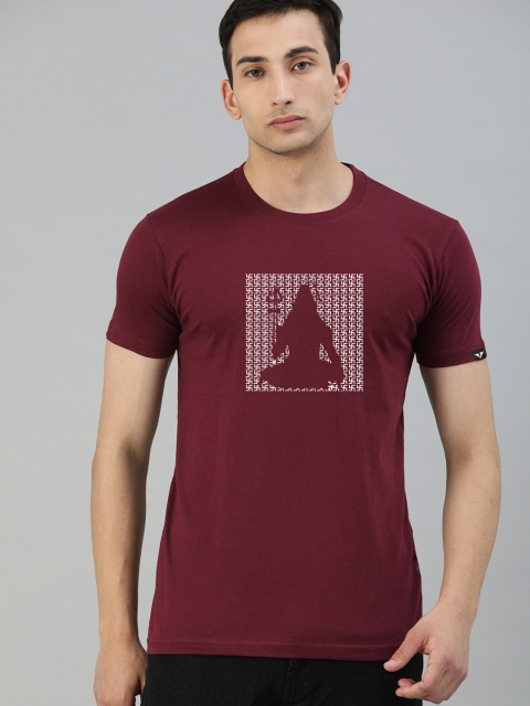

UNSULLY Men Maroon Printed Cotton T-shirt