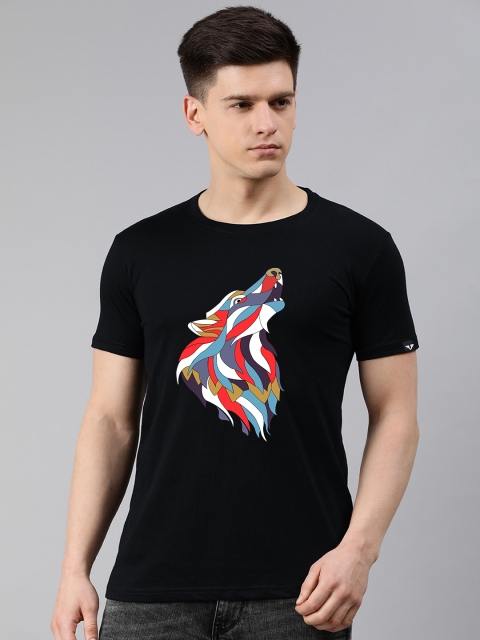 

UNSULLY Men Black Printed Pure Cotton T-shirt