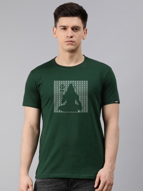 

UNSULLY Men Green Printed Pure Cotton T-shirt