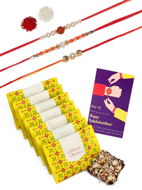 

AccessHer Red & Gold-Toned Studded Rakhi Gift Set