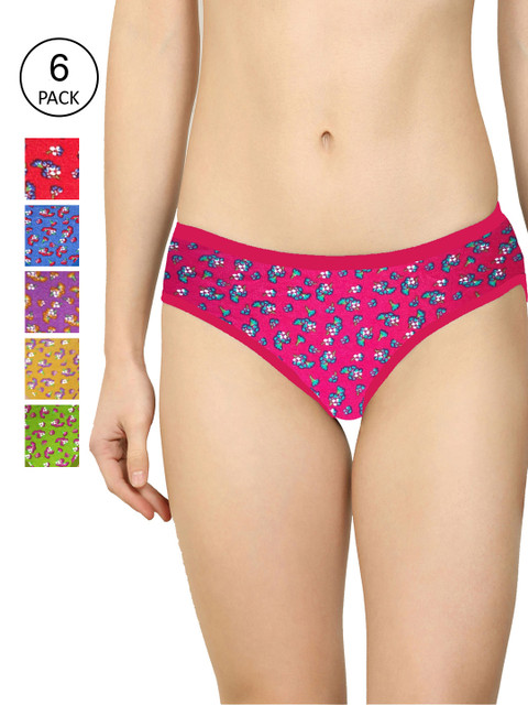 

AROUSY Women Pack Of 6 Printed Hipster Briefs, Pink