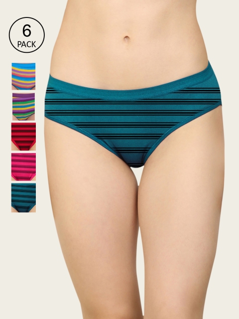 

AROUSY Women Pack of 6 Striped Cotton Hipster Briefs MSP3_SNY3_M, Assorted