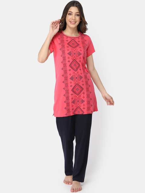 

Bell Paper Women Pink & Blue Printed Night suit