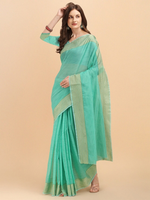 

Wuxi Green & Gold-Toned Woven Design Zari Pure Cotton Banarasi Saree