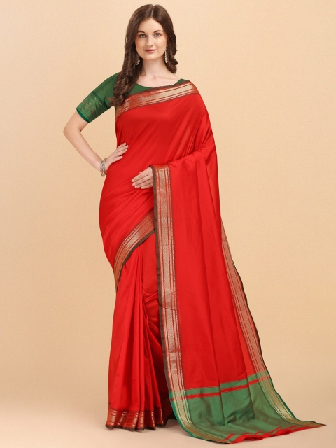 

Wuxi Red & Green Woven Design Pure Silk Banarasi Saree