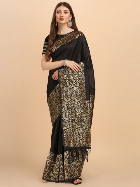 

Wuxi Black & Gold-Toned Woven Design Pure Silk Banarasi Saree