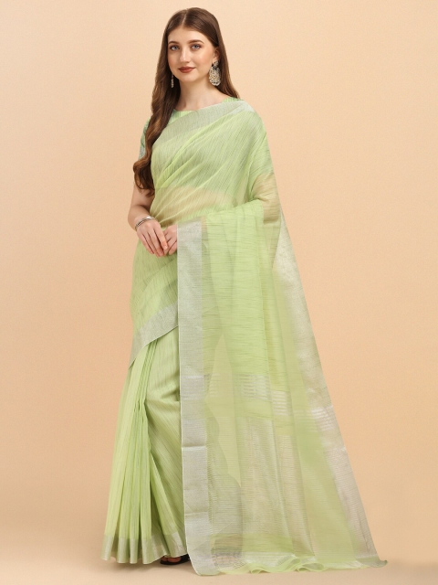 

Wuxi Lime Green & Silver-Toned Pure Silk Banarasi Saree