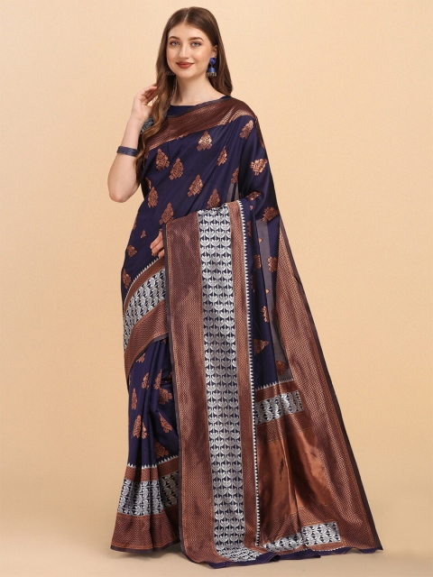 

Wuxi Blue & Rust Woven Design Zari Pure Silk Banarasi Saree