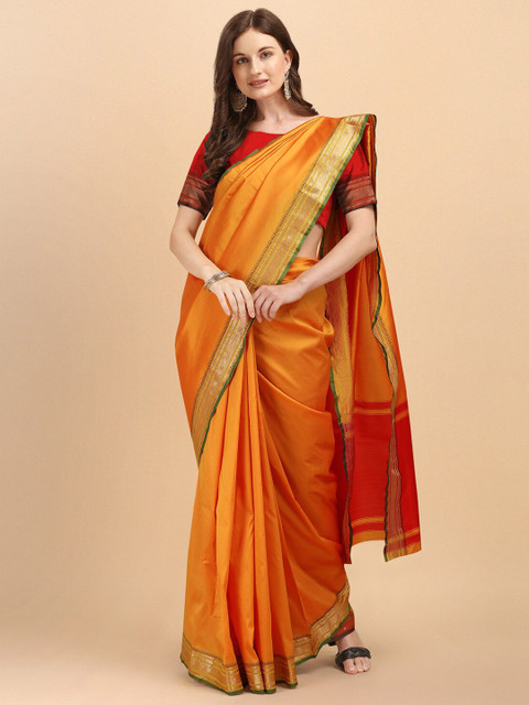 

Wuxi Yellow & Green Woven Design Zari Pure Silk Banarasi Saree