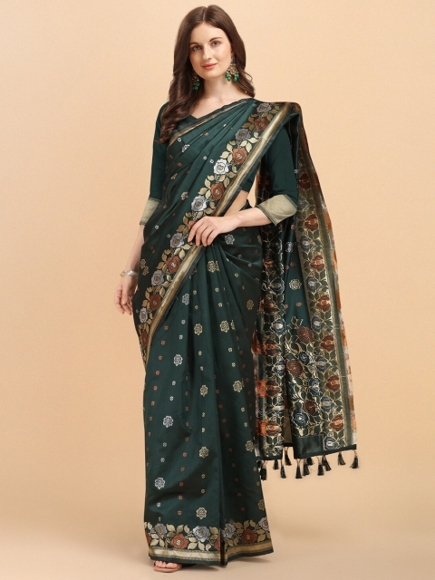 

Wuxi Green & Brown Woven Design Zari Pure Silk Kanjeevaram Saree