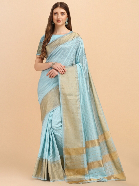 

Wuxi Blue & Gold-Toned Woven Design Pure Silk Banarasi Saree