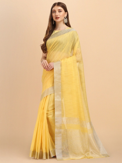 

Wuxi Yellow & Gold-Toned Woven Design Zari Pure Silk Banarasi Saree