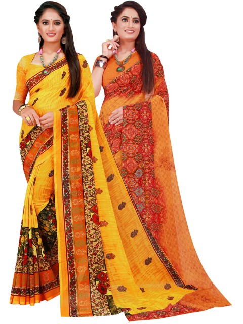 

Florence Yellow & Orange Pure Georgette Saree