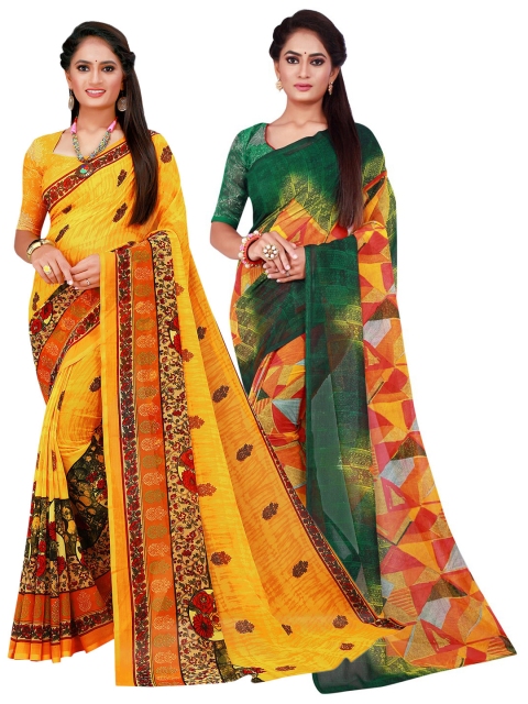 

Florence Yellow & Red Pure Georgette Saree